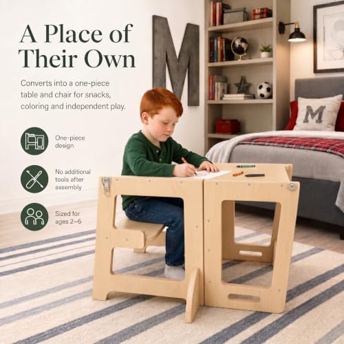 4-in-1 Foldable Toddler Learning Tower, Step Stool, Desk and Chair Set