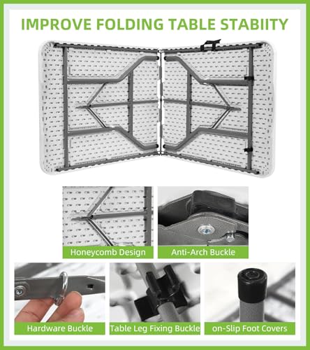 6ft Heavy Duty Folding Table - Portable White Plastic Table for Events (4 Pcs)
