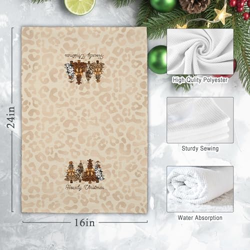 Dimurela Tree Leopard Christmas Kitchen Towels - Cowgirl Cowboy Decor, 16x24in