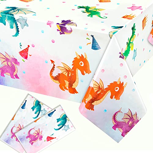 Dragan Dinosaur Tablecloth 2 Pack – 54 x 108 inch Disposable Plastic Cover (Colored) | HSGUS