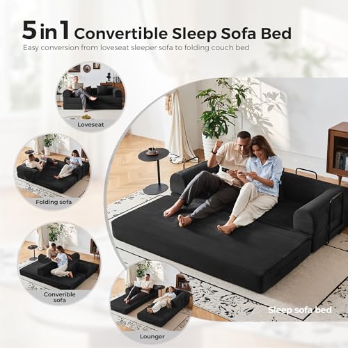 79-Inch Convertible Sofa Bed, Modular Corduroy Sleeper Couch