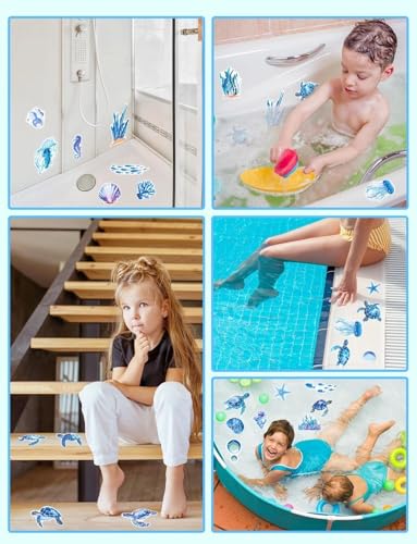 Non-Slip Bathtub Stickers - 26 Pcs Turtle Safety Shower Decals with Scraper