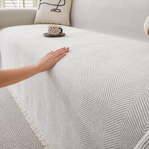 Non-Slip Couch Cover for 3 Cushion Sofa - Washable Furniture Protector (Off White, 91"x150")
