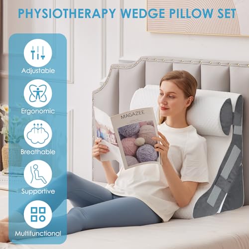 Adjustable Bed Wedge Pillow Set for Sleep Apnea & Recovery - 23"