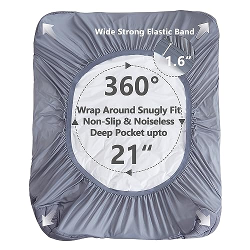 Elven Home Waterproof King Mattress Pad - Deep Pocket Quilted Cover (Grey)