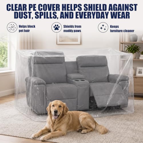 Clear Plastic Loveseat Cover, 91 W x 45 D x 50 H, 4 Mil PE