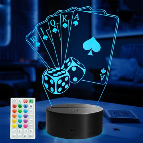 3D Poker Night Light with 16 Colors, Dimmable LED Desk Lamp for Man Cave