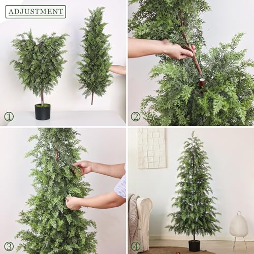 5ft Artificial Cedar Trees, Set of 2 UV-Resistant Potted Faux Pine Plants