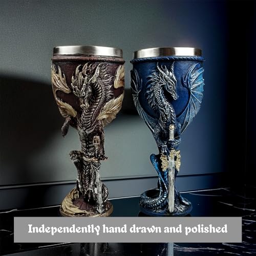 Medieval Dragon Wine Goblet with Stainless Steel Lining, 7oz Fantasy Chalice