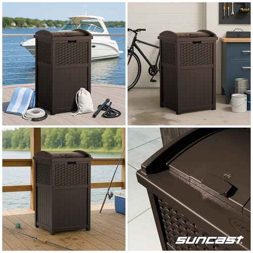 Outdoor Resin Trash Can 33 Gallon Hideaway with Lid for Patio and Yard