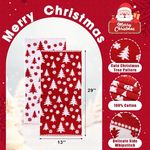Peryiter 2 Pcs Red Christmas Tree Hand Towels for Bathroom 100%cotton