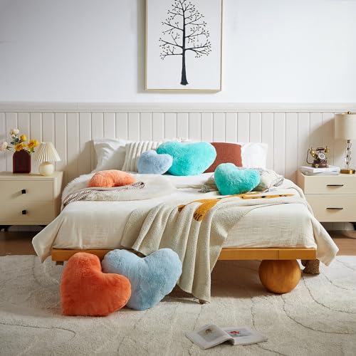 Heart Shaped Throw Pillow, Ultra Soft Faux Rabbit Fur Cushion, 10x13 Inch