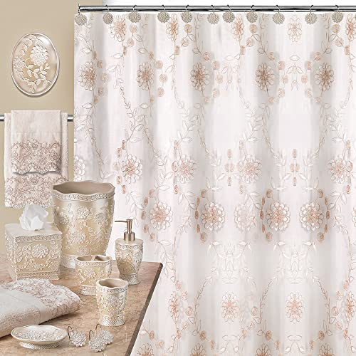 4-Piece Resin Bathroom Accessory Set - Rose Vine Design, Beige