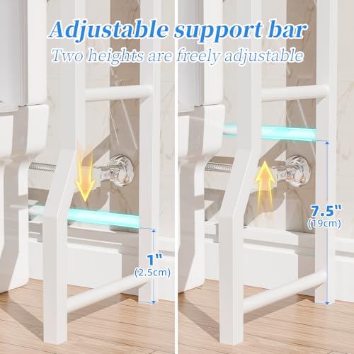 4-Tier Over The Toilet Storage Shelf with Drawers and Metal Hooks, White