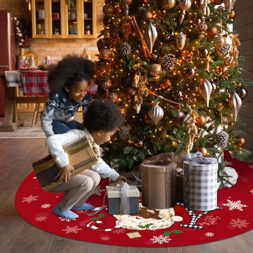 Tiamon African American Santa Christmas Tree Skirt 36 Inch Red - Cultural Holiday Decor