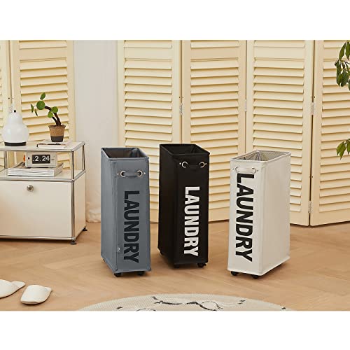 Slim Rolling Laundry Hamper, 25-inch Narrow Collapsible Clothes Basket