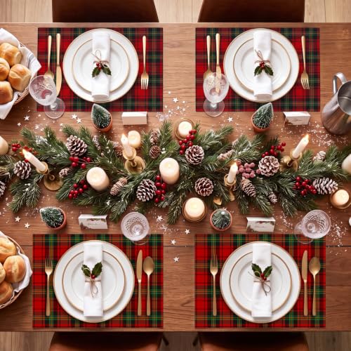 Umigy 60 Pcs Christmas Plaid Red & Green Placemats 10.24 x 14.57 Inch
