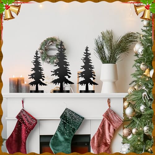 Black Metal Pine Tree Decor Set - Farmhouse Holiday Christmas Decorations