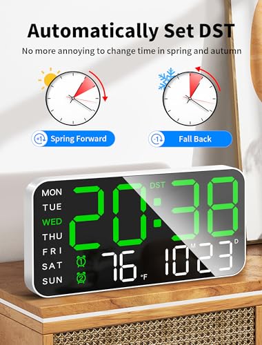 9.5-Inch Digital Alarm Clock with Large LED Display, Dual Alarms & Dimming