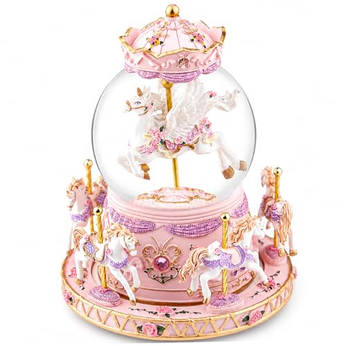 Unicorn Carousel Snow Globe Music Box, Rotating Musical Keepsake Gift