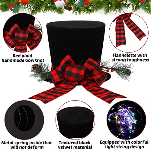 Jetec Christmas Tree Topper Hat Buffalo Plaid Bow with Lights (Black Hat, Red & Black Plaid) for Xmas Tree
