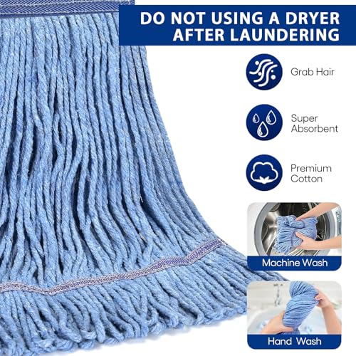 Heavy Duty Commercial Mop Head Refills - Blue Cotton Looped End (Pack of 3)
