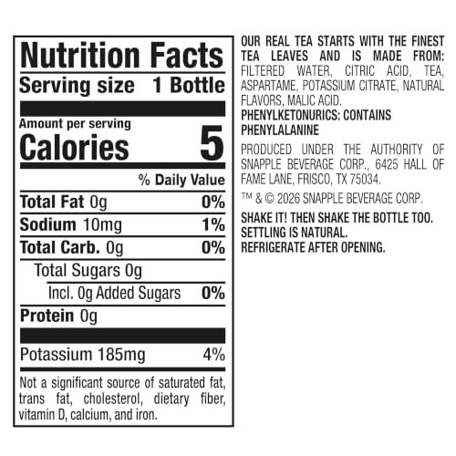 Snapple Zero Sugar Peach Tea 16 fl oz Bottles Pack of 12