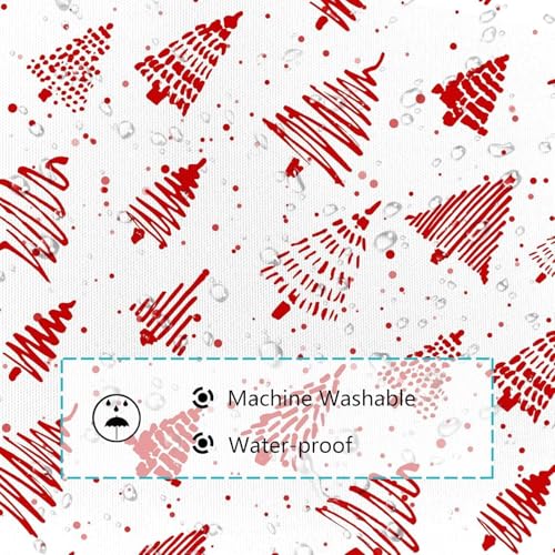 Emwnodti Red and White Christmas Shower Curtain 72x78 inch with 12 Hooks - Holiday Bathroom Decor