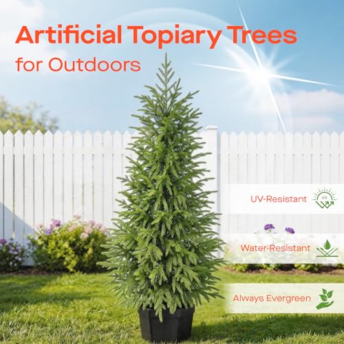 3ft Artificial Norfolk Pine Topiary Trees, UV Resistant Potted Set of 2