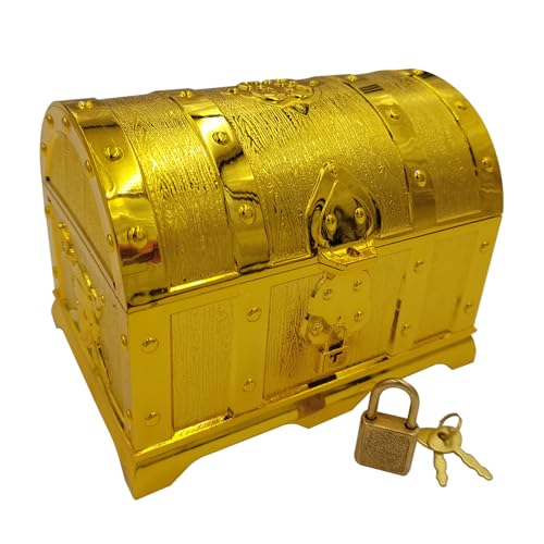 Kids Pirate Treasure Chest with Lock and Key - Gold Plastic Storage Box