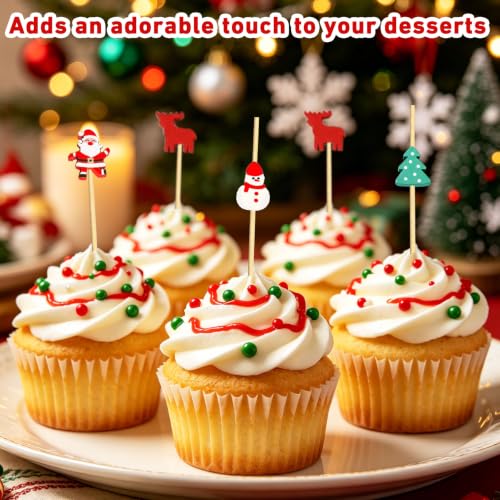 Christmas Cocktail Picks 100Pcs - Santa, Snowman, Tree & Elk Toothpicks (Variation: Christmas Cocktail Picks)
