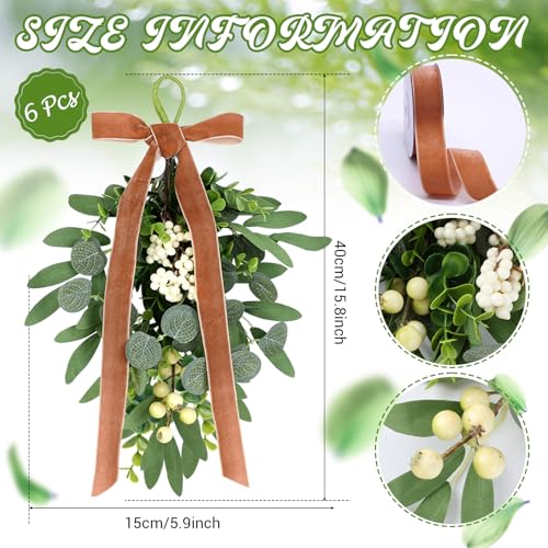 6-Piece Artificial Eucalyptus Teardrop Swags, 12-Inch Farmhouse Wall Decor