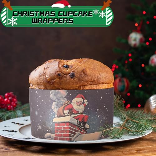 Bokon 12 Pcs 12oz Christmas Panettone Molds - Non-Stick Paper Cups, Six Styles (2Each)