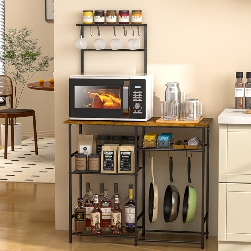 6-Tier Industrial Baker's Rack with Storage, Microwave Stand & Coffee Station