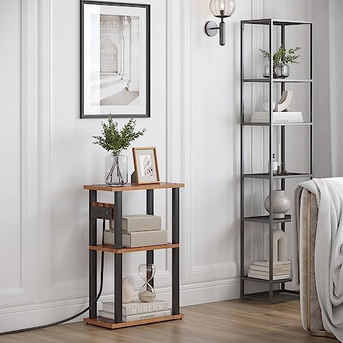 Narrow Side Table with Charging Station, 3-Tier Slim End Table with USB