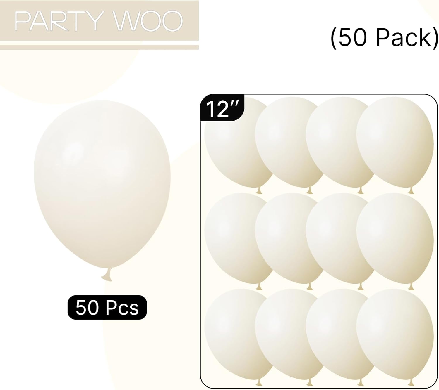 PartyWoo Beige Balloons - 50 Pcs 12 Inch Cream Ivory White for Weddings & Celebrations