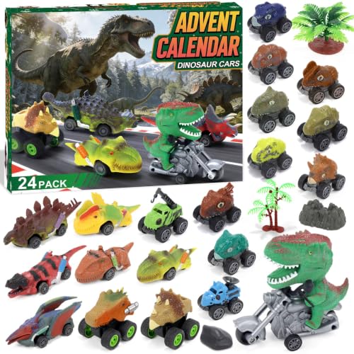 Dinosaur Cars Advent Calendar - 24 Day Pull-Back Monster Truck Toy Set
