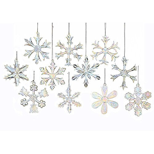 Kurt Adler 2in Glass Iridescent Snowflake Ornaments - 12-Piece Christmas Set