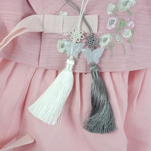 Korean Butterfly Norigae Tassel Bag Charm - Jade-Tone Resin Hanbok Ornament