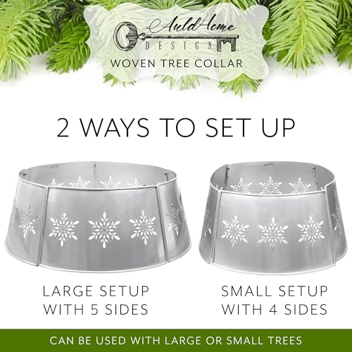 Silver Snowflake Farmhouse Christmas Tree Collar, 29-Inch Enamelware Base