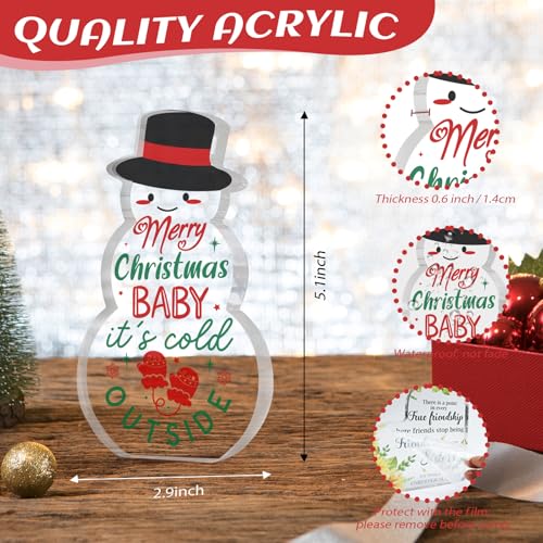 Pigort Christmas Snowman Acrylic Sign - Baby It's Cold Outside Holiday Decor, 5.1x2.9 Inches