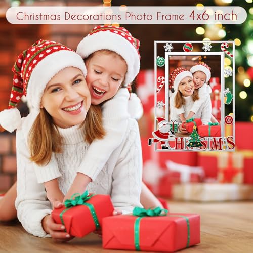 Handepo 4-Pack 4x6 Inch Metal Christmas Picture Frames with HD Glass Front