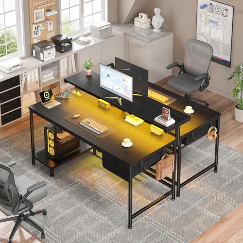 39-Inch Gaming Desk with LED Lights, Power Outlets, and Monitor Stand
