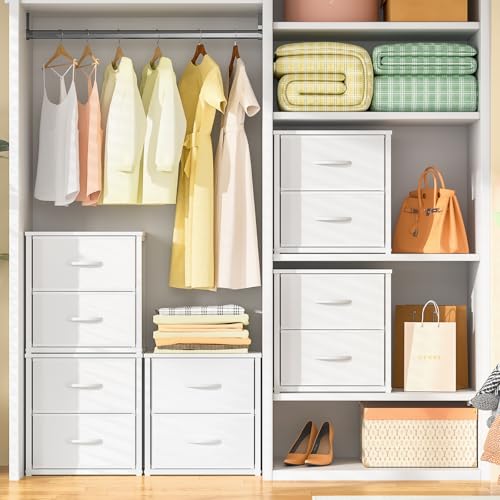 Stackable Storage Drawers 4-Pack Closet Organizer with Wood Top