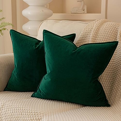 JUSPURBET 28x28 Dark Green Velvet Throw Pillow Covers Set of 2 – Soft & Cozy Home Decor