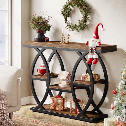 4-Tier Industrial Console Table with Shelves, Narrow Entryway Sofa Table