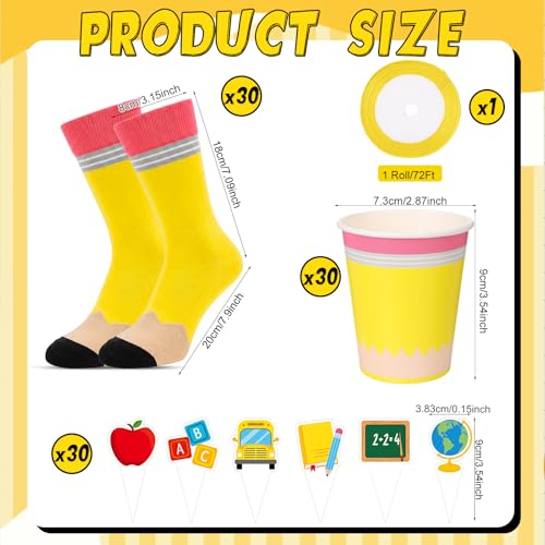Cutecrop 30 Pairs Halloween Crayon Sock Cupcake Fuzzy Socks for Teachers, Yellow Crayon Variant
