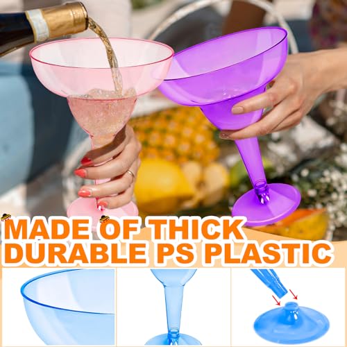 TURNMEON 60 Pack Multicolor Plastic Margarita Glasses 12 oz Disposable Cocktail Cups for Parties