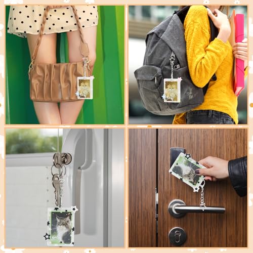 2pcs Acrylic Star Photocard Holder Keychain, Protective Card Case with Chain