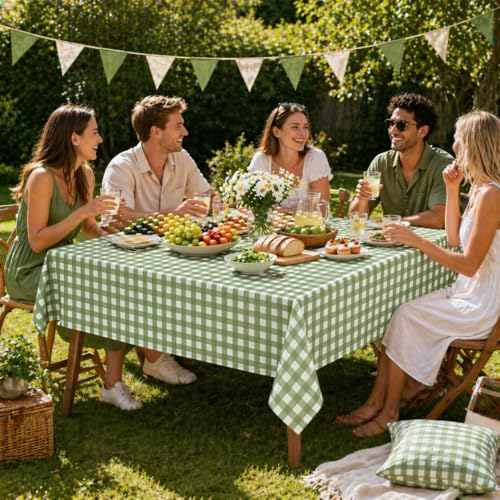 Sage Green Gingham Disposable Tablecloths 54 x 108 Inch (3 Pack)